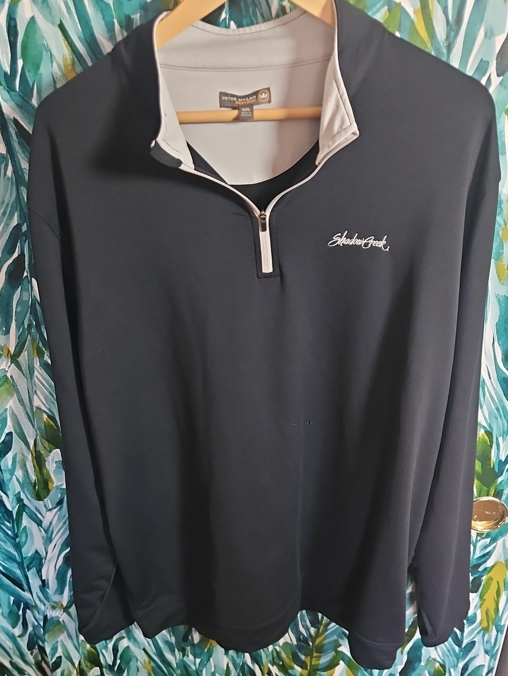 Peter Millar Black Quarter Zip Pullover w/ Shadow Creek Logo - Size XXL
